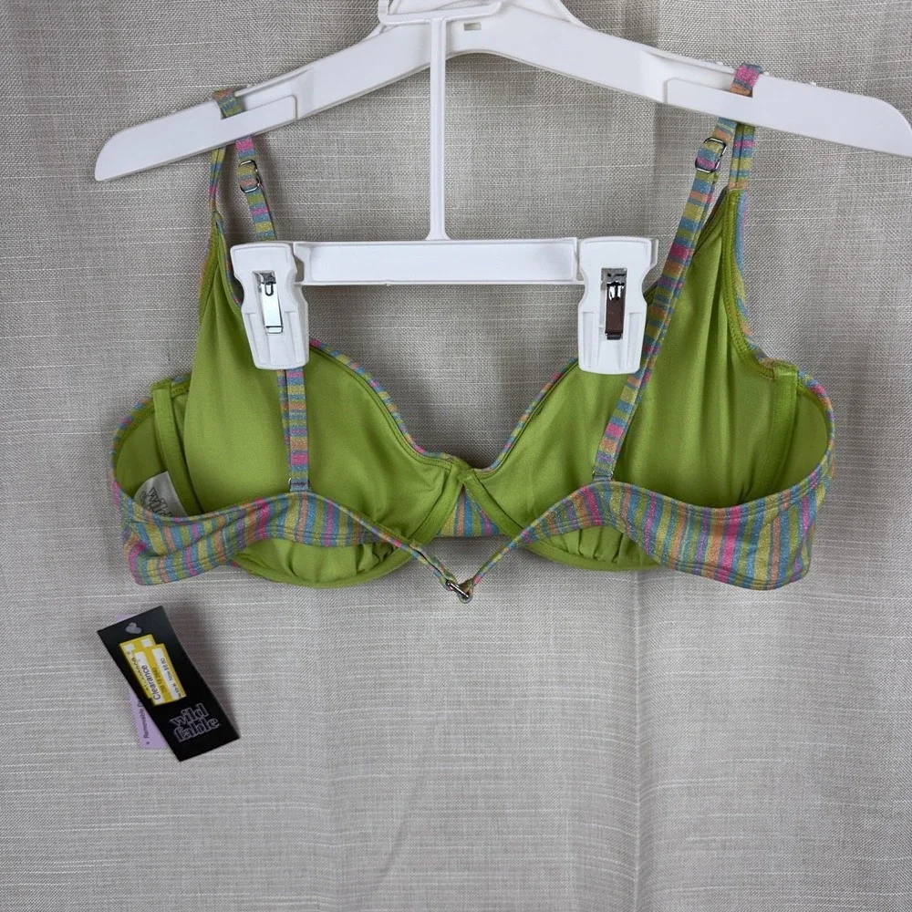 Wild‎ Fable Bikini Swimsuit Set Womens XL Multicolor Stripe Glitter 2 Piece NWT